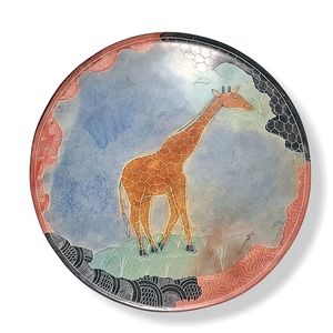 African Hand Carved Stone Plate Giraffe Kenya 8.5" x 2" Shallow Bowl Original